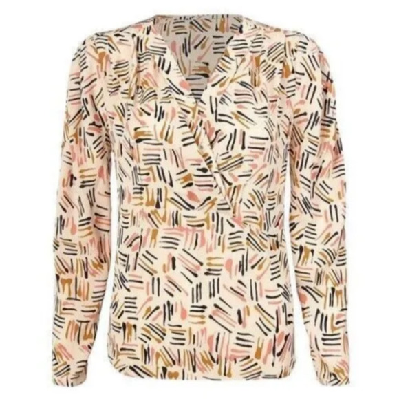 Cabi Marni Blouse Abstract Print Chiffon Deep V Crossover Top 4162 Size Large - Picture 12 of 14